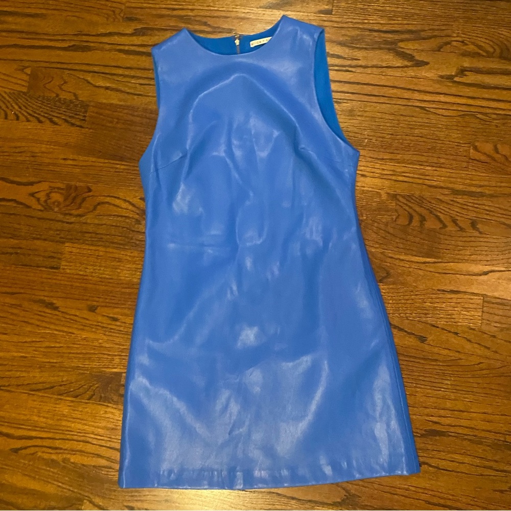 Alice + Olivia blue leather mini dress size 8